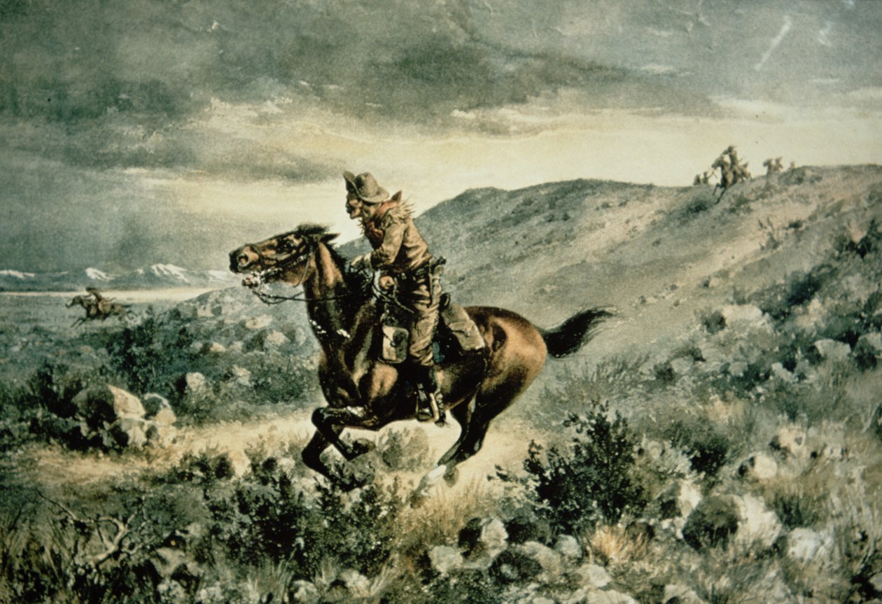 Pony Express perseguido pelos índios de Henry W. Hansen
