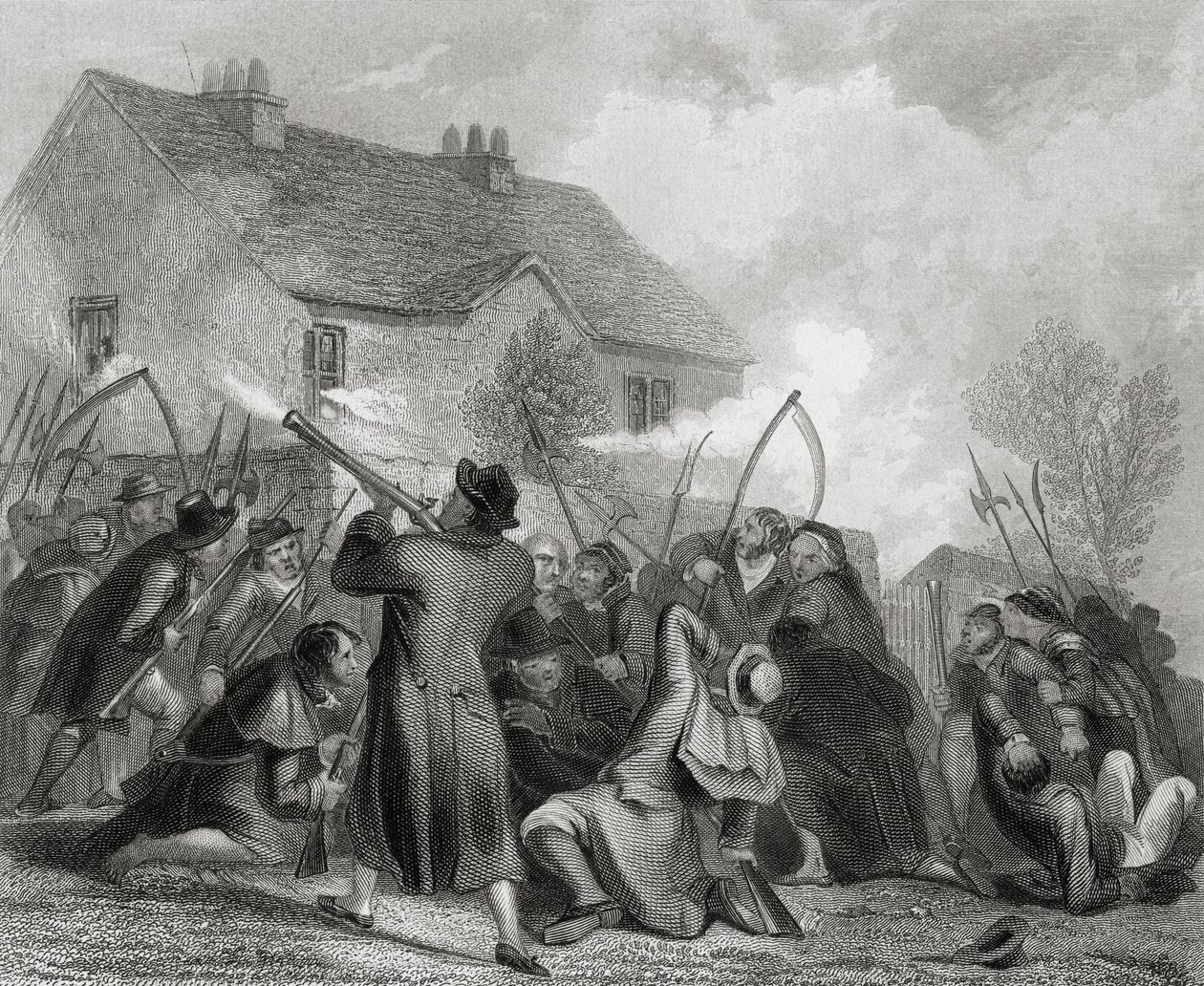 Ataque à polícia pelo povo sob Smith O&39;Brien em Ballingarry, Condado de Tipperary, Irlanda, em 1848, de "The History of Ireland", de Thomas Wright, publicado em c.1854 de Henry Warren