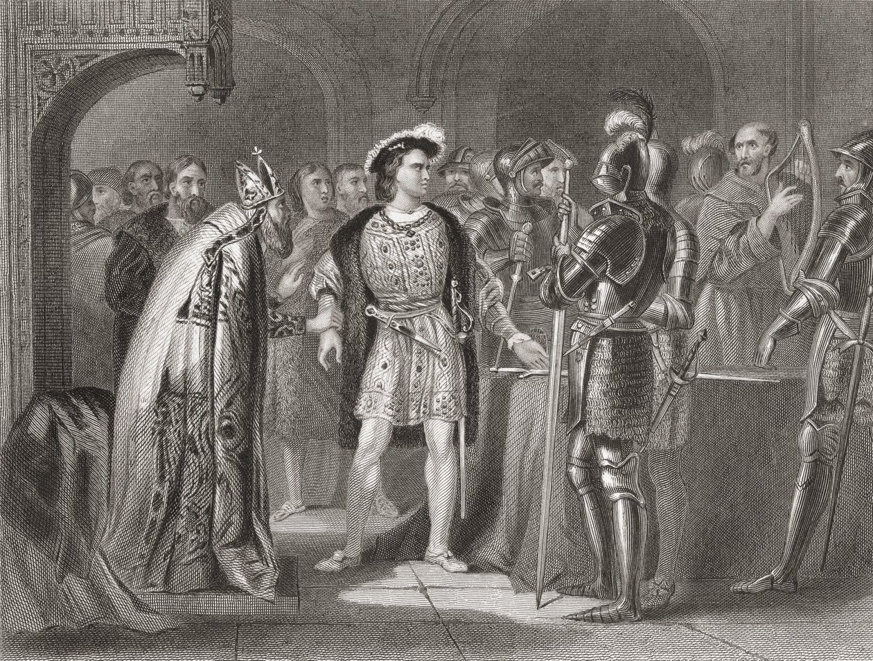 Lorde Thomas Fitzgerald renunciando sua lealdade a Henrique VIII em 1534, de "The History of Ireland", de Thomas Wright, publicado em c.1854 de Henry Warren