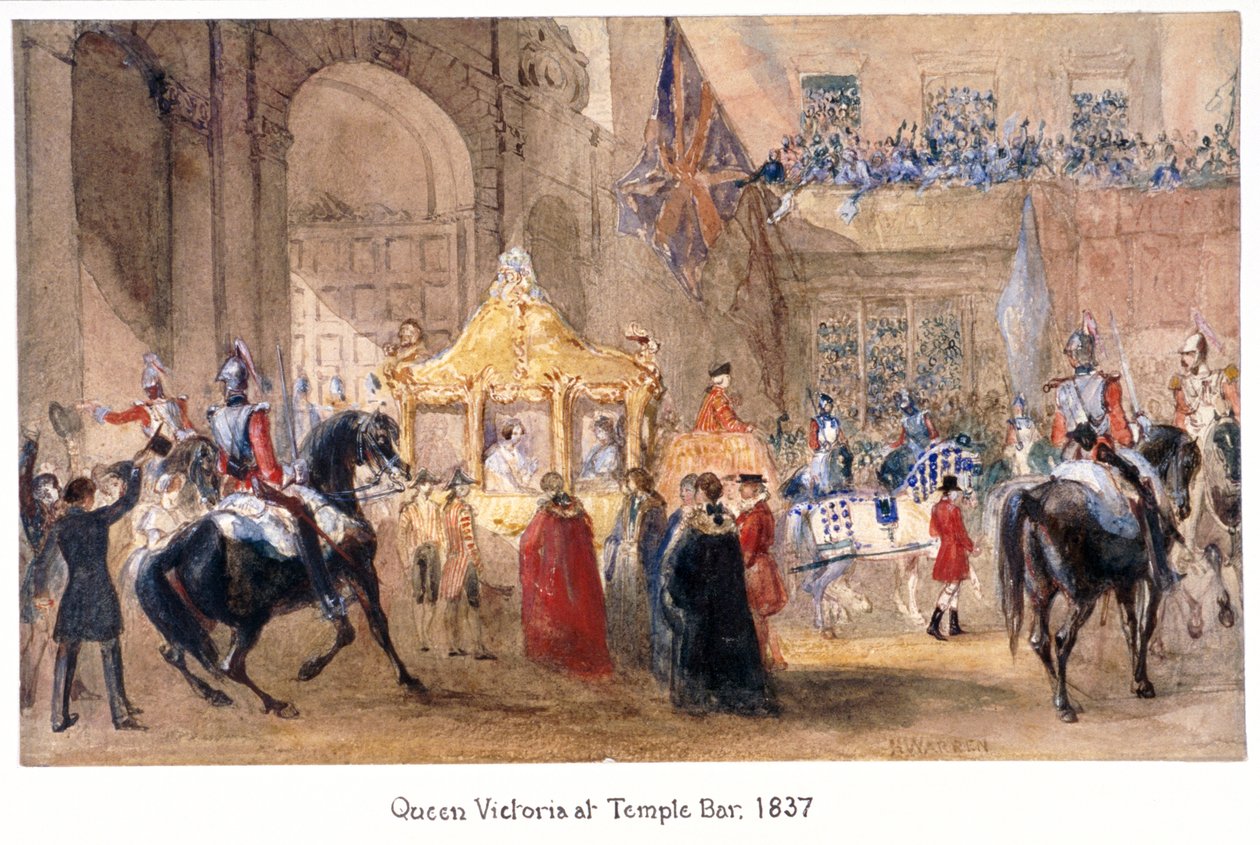 Rainha Victoria em Temple Bar, Londres, 1837 de Henry Warren