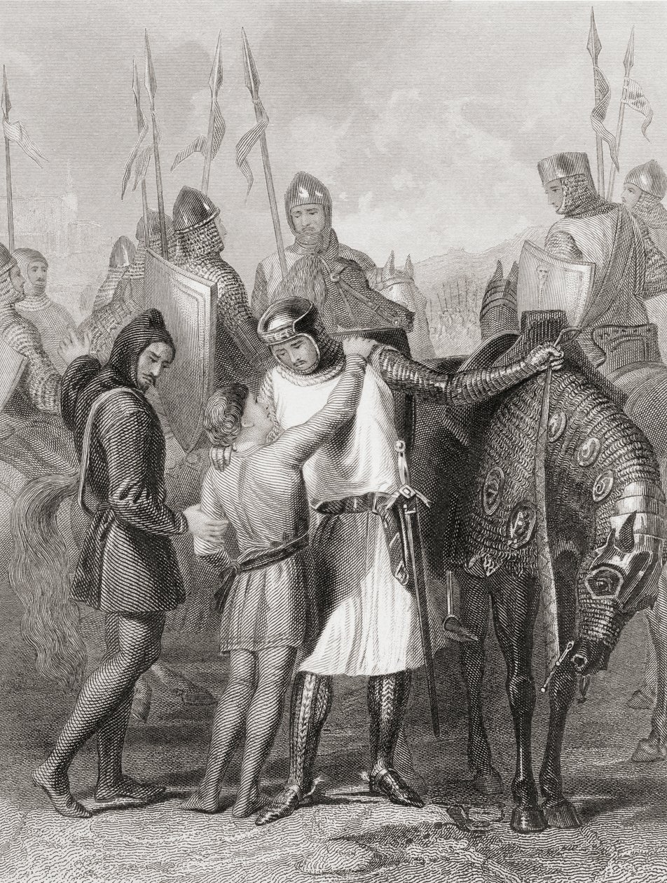 Richard, conde de Pembroke, despedindo-se de seu irmão antes de partir para a Irlanda em 1169, de "The History of Ireland", de Thomas Wright, publicado em 1854 de Henry Warren