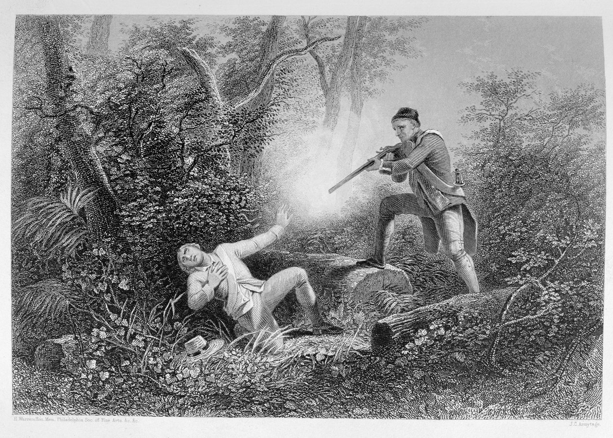 O Fratricídio em Wyoming, 1778, de "A História dos Estados Unidos", vol. Eu, de Charles Mackay, gravado por James Charles Armytage (c.1820-97) de Henry Warren