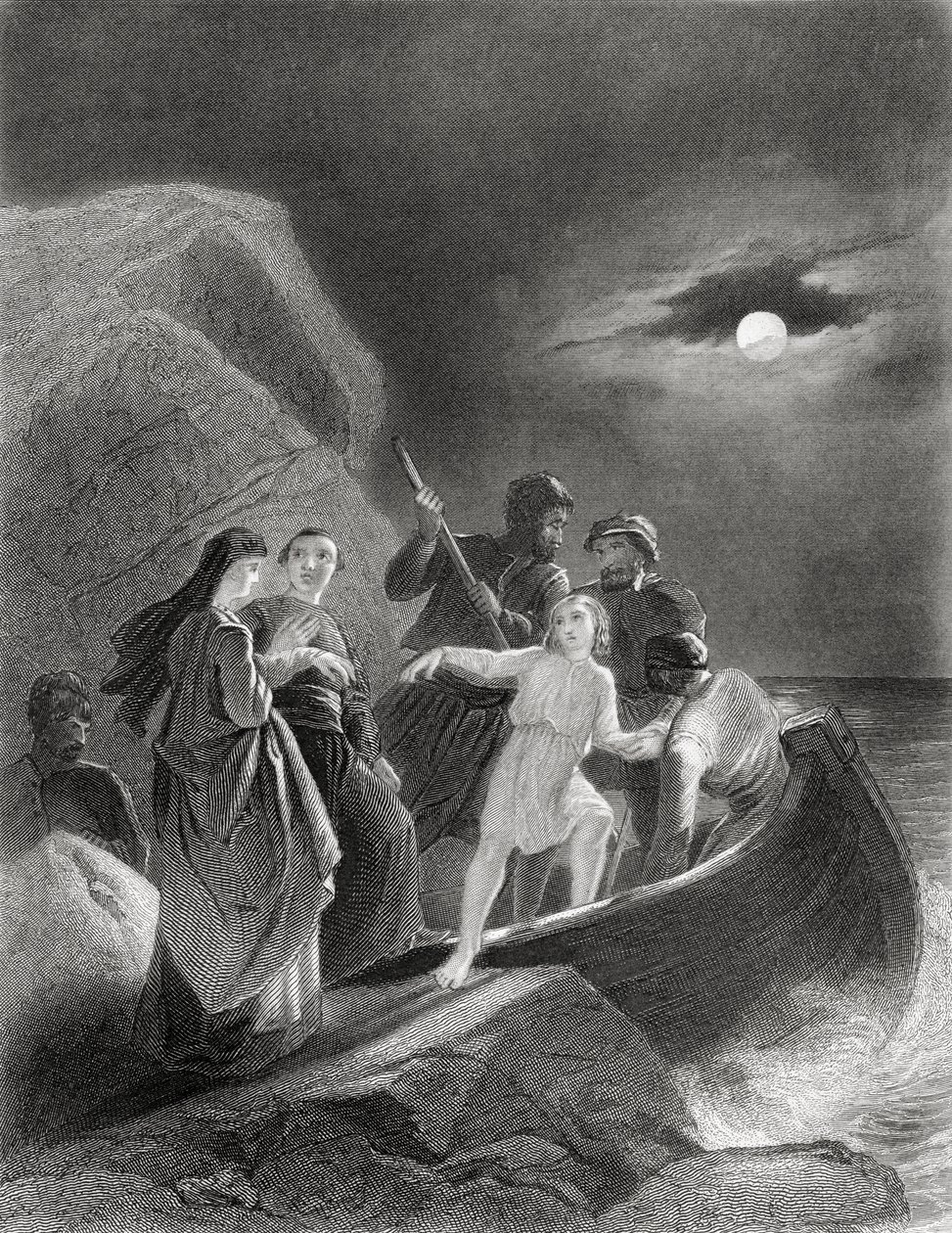 A fuga da Irlanda de Gerald Fitzgerald, em 1539, de "The History of Ireland", de Thomas Wright, publicado em c.1854 de Henry Warren