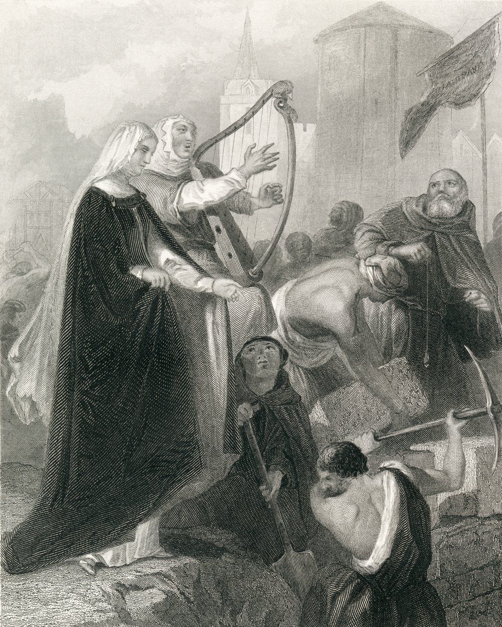 O muro de New Ross, Condado de Wexford, Irlanda, em 1798, de "The History of Ireland", de Thomas Wright, publicado em c.1854 (gravura) de Henry Warren