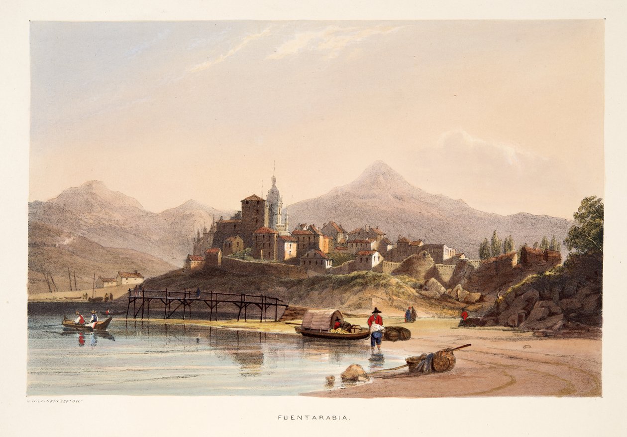 Fontarabia, de Sketches de scenery nas províncias bascas de Espanha, com uma selecção de música nacional , pub. 1838 (gravura colorida à mão) de Henry Wilkinson