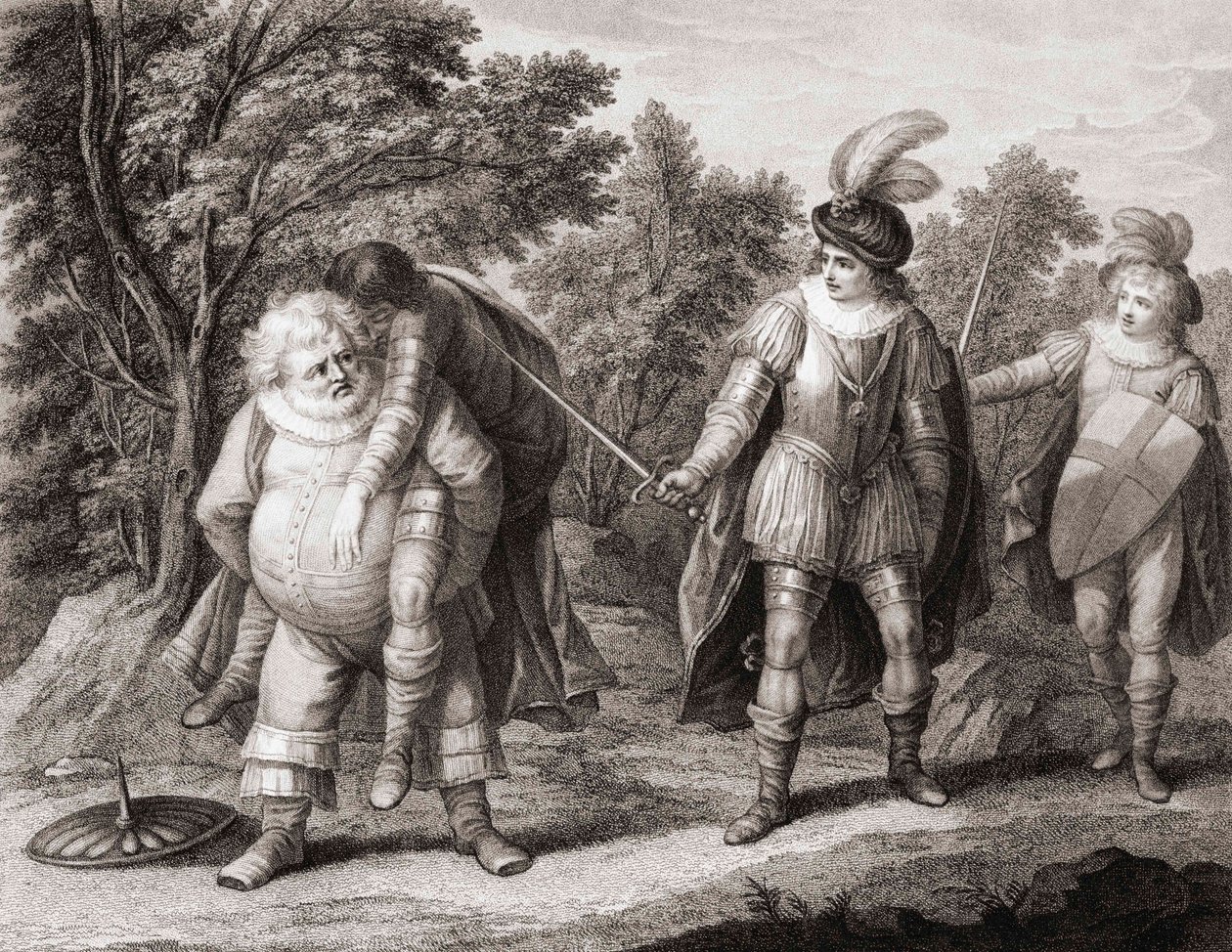 Falstaff com o corpo de Hotspur nas costas. (imprimir) de Henry William (after) Bunbury