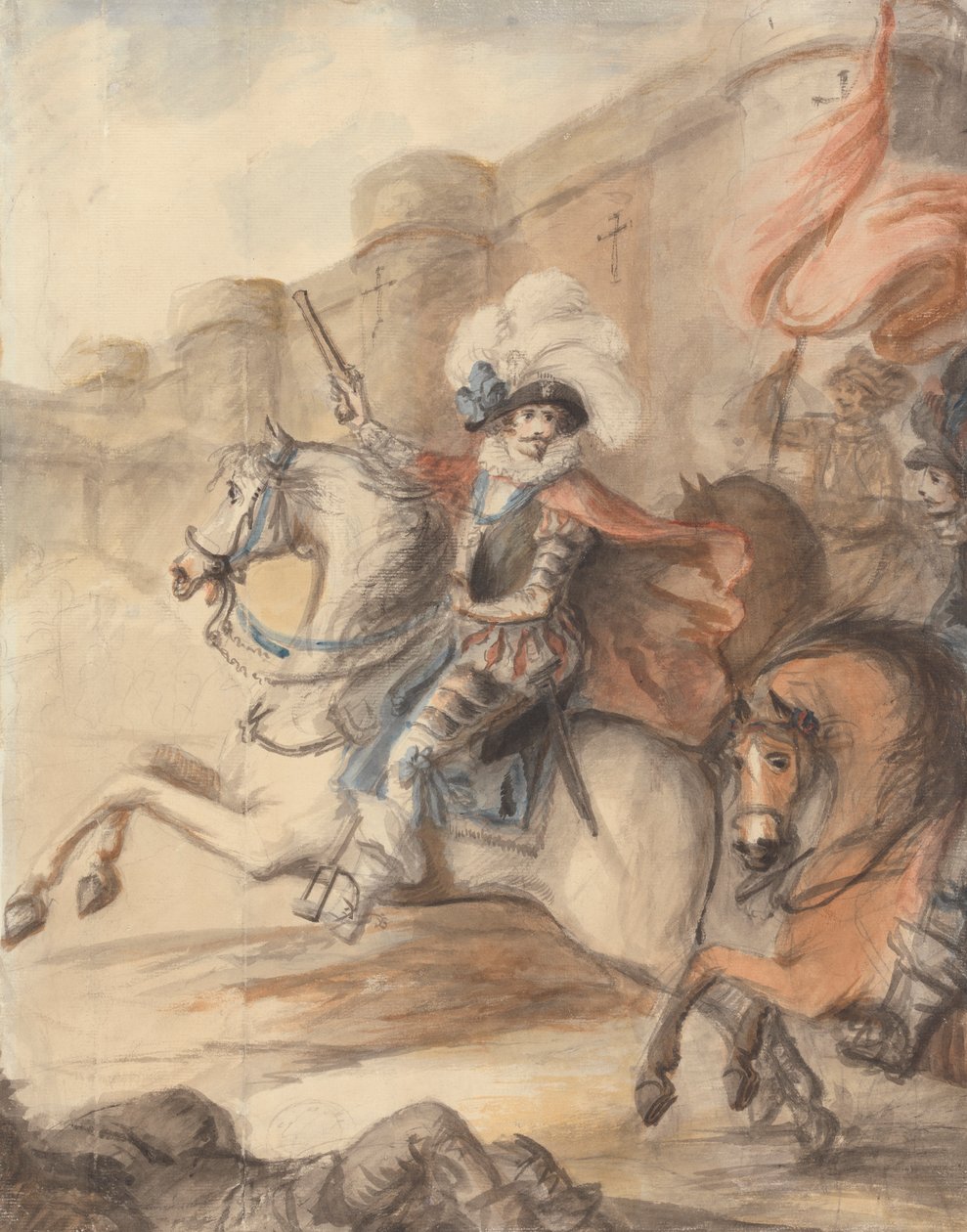 Um Oficial de Cavalaria (Henry IV) A Liderar uma Carga Fora do Castelo de Henry William Bunbury
