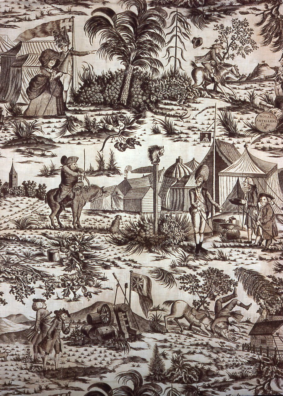 Uma visita ao acampamento (Tecido para mobiliário) de Henry William Bunbury