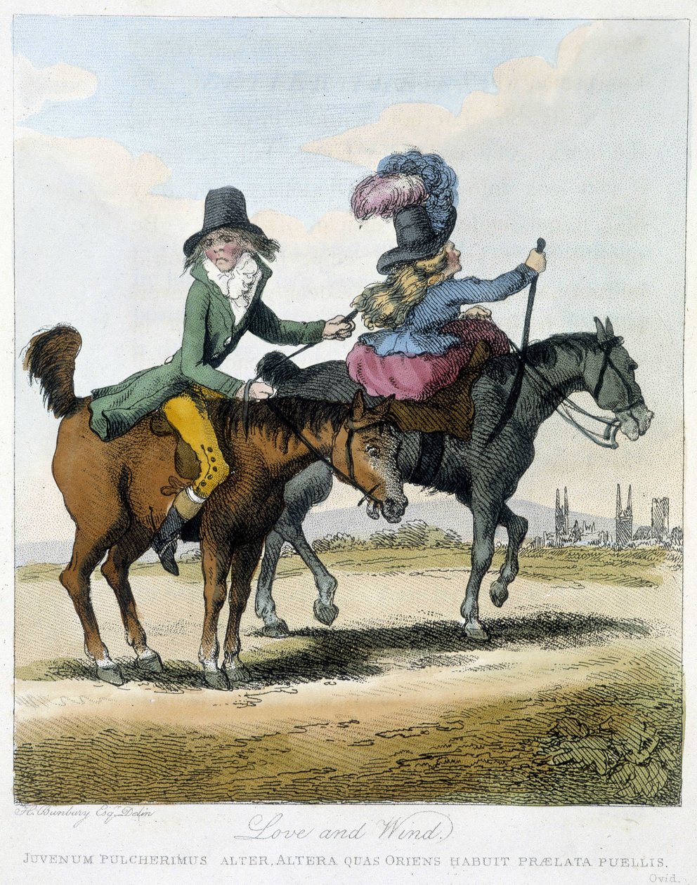 Love and wind - in "Caricatures anglaise sur les manners de riding a horse", ill. by H. W. Bunbury, ed. John Stockdale de Henry William Bunbury