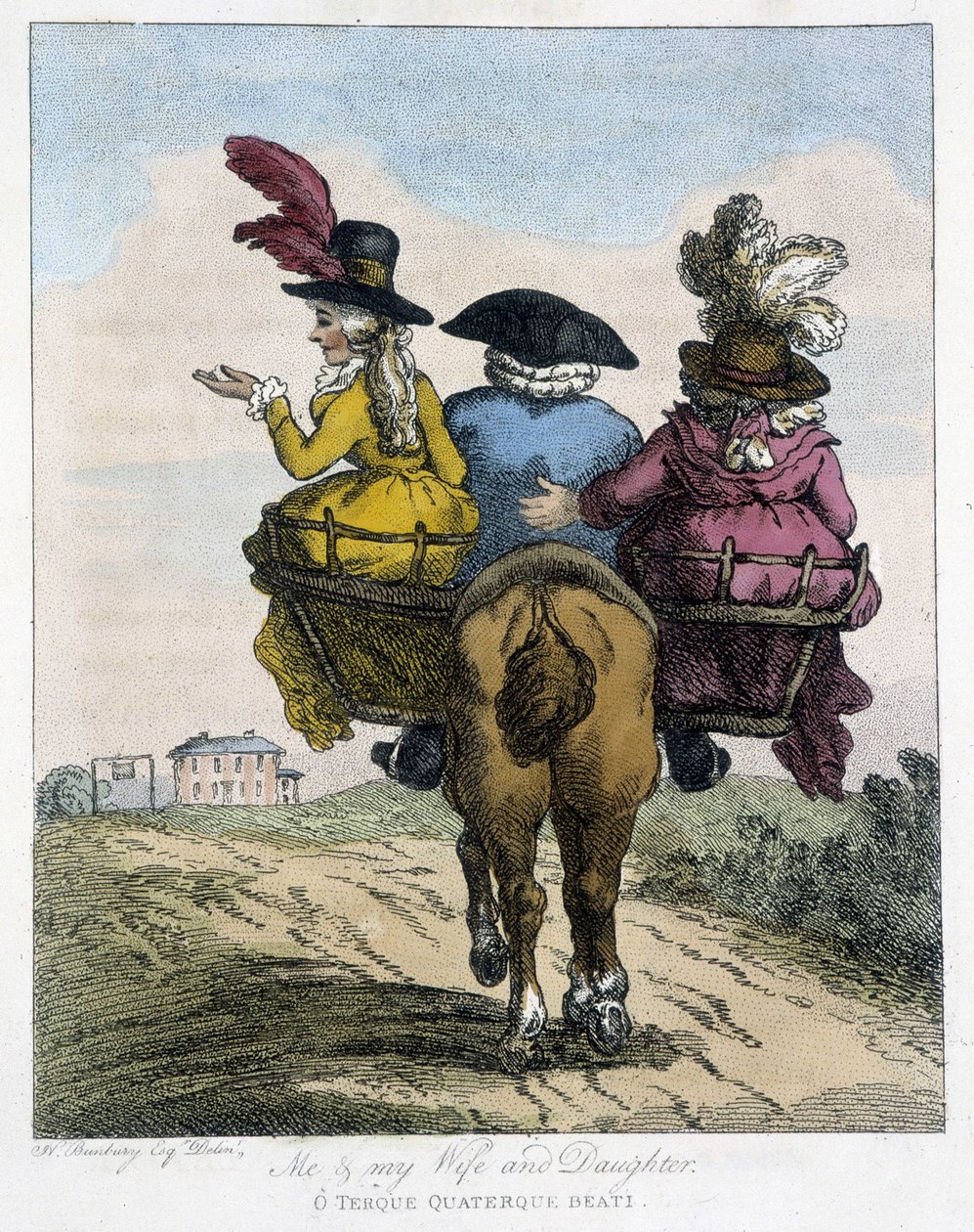 Eu com a minha mulher e filha - em "English Cartoons on the Manners of Riding a Horse", doente. por H. W. Bunbury, ed. John Stockdale de Henry William Bunbury