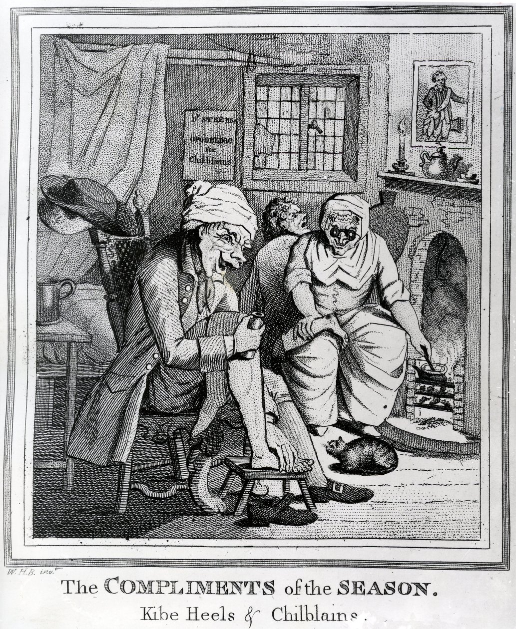 Os cumprimentos da temporada, Kibe Heels und Chillblains, c.1785 de Henry William Bunbury