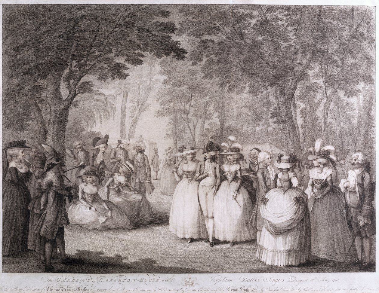 Os jardins da casa de Carlton com cantores de balada napolitana, gravados por William Dickinson (1746-1823), 1784 de Henry William Bunbury