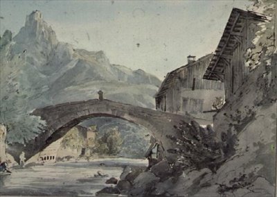 Ponte em Sallanches e a agulha de Varens, (Varennes) de Henry William Burgess