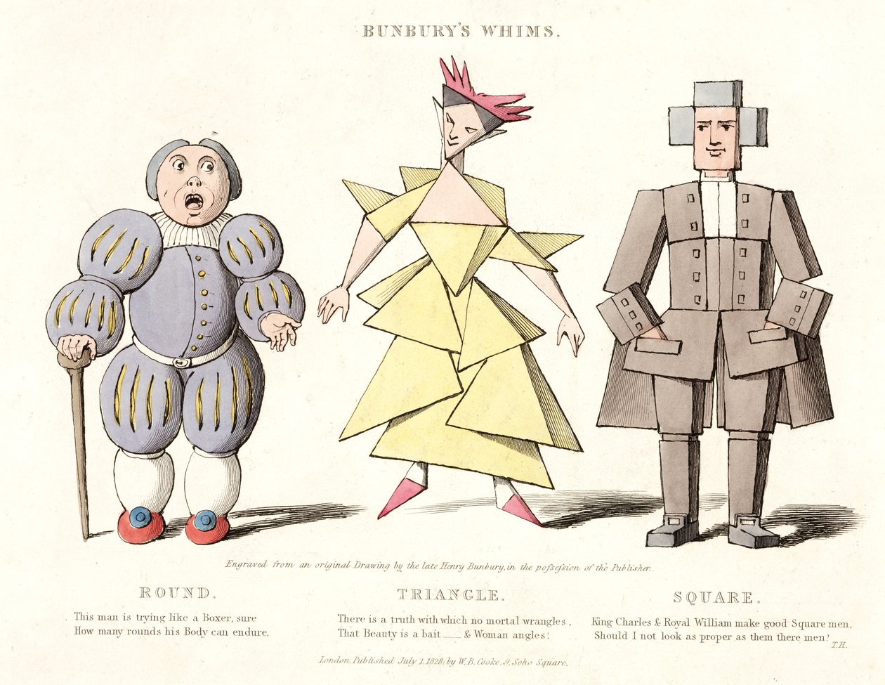 Rodada, Triângulo e Quadrado, de Bunburys Whims, 1828 de Henry William after Bunbury