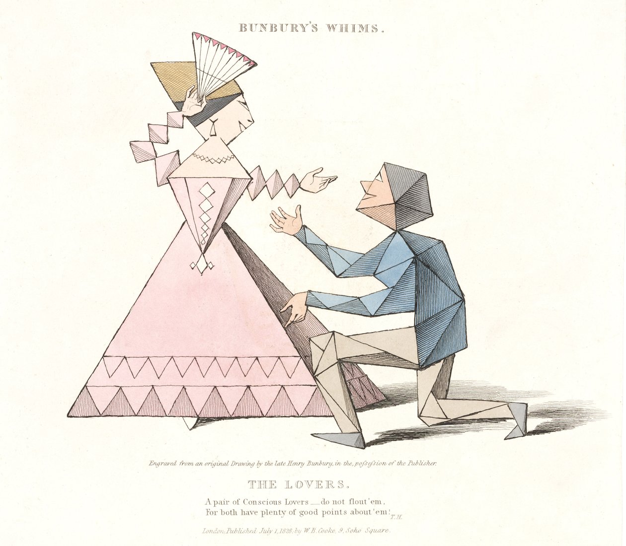 Os amantes, de Bunburys Whims, 1828 de Henry William after Bunbury