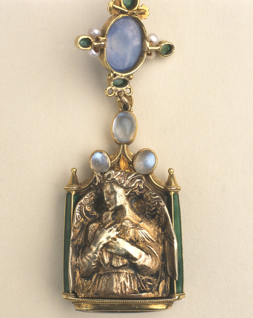 Detalhe do pingente de dupla face, c.1907-10 (meio misto) de Henry Wilson