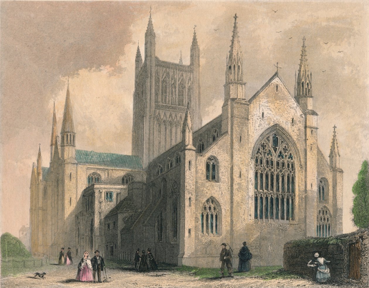 Catedral de Worcester, North West View, 1836 de Henry Winkles