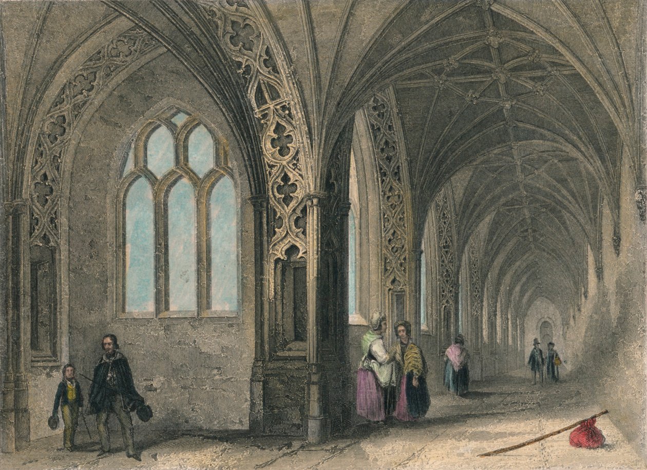 Catedral de Worcester. Os Claustros, 1836 de Henry Winkles
