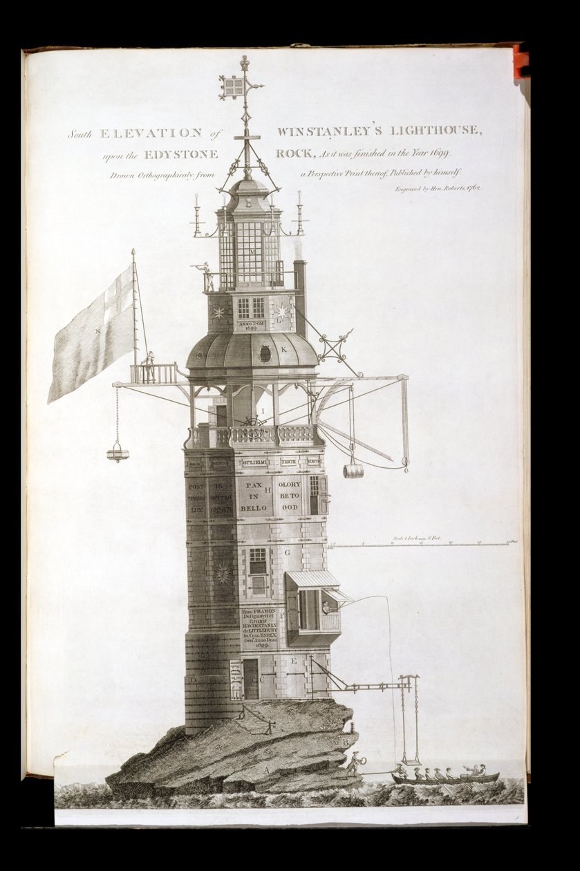 Farol de Edystone gravado por Henry Roberts (fl.1762), 1762 de Henry Winstanley