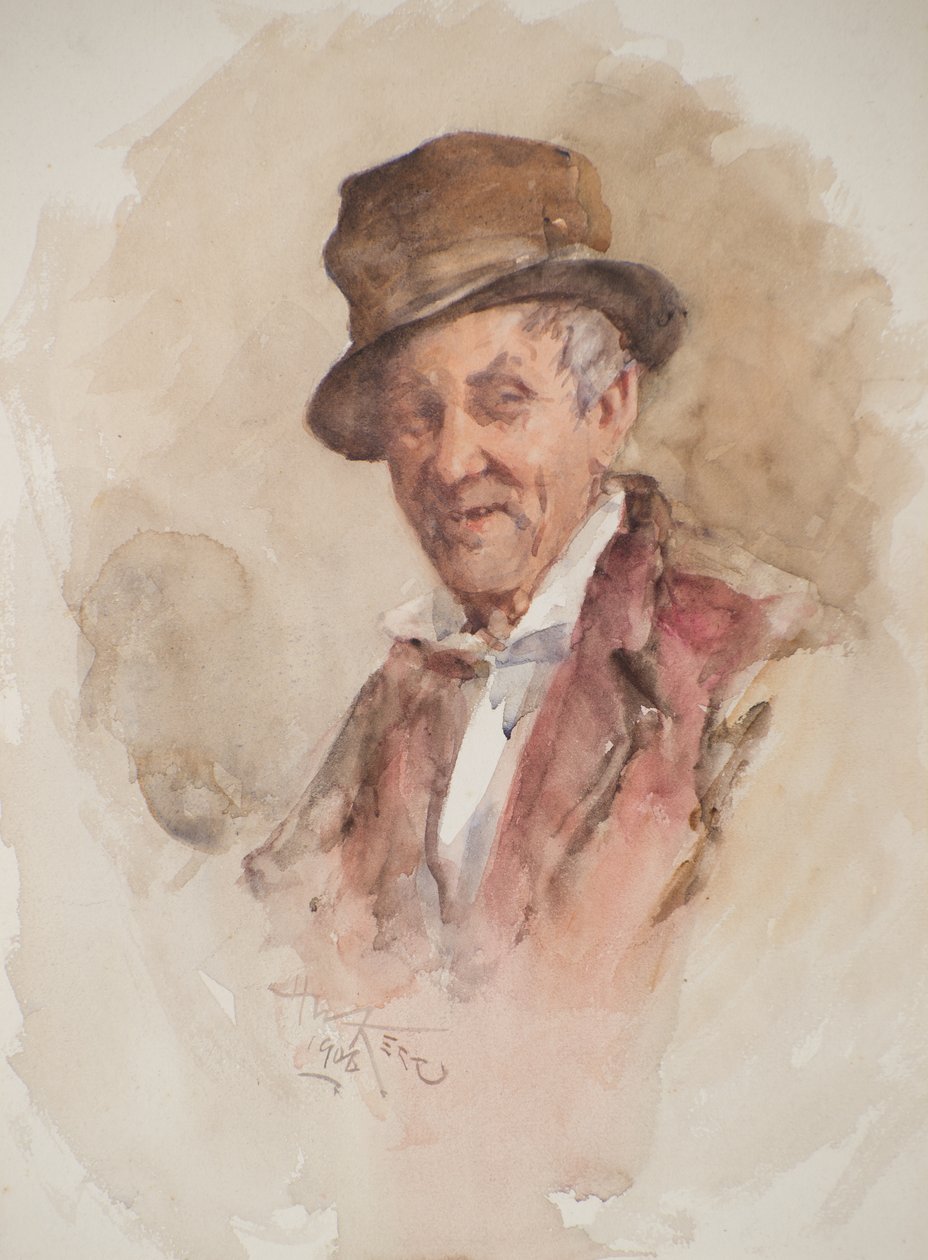 Retrato de um Homem de Chapéu de Cima (aguarela) de Henry Wright Kerr