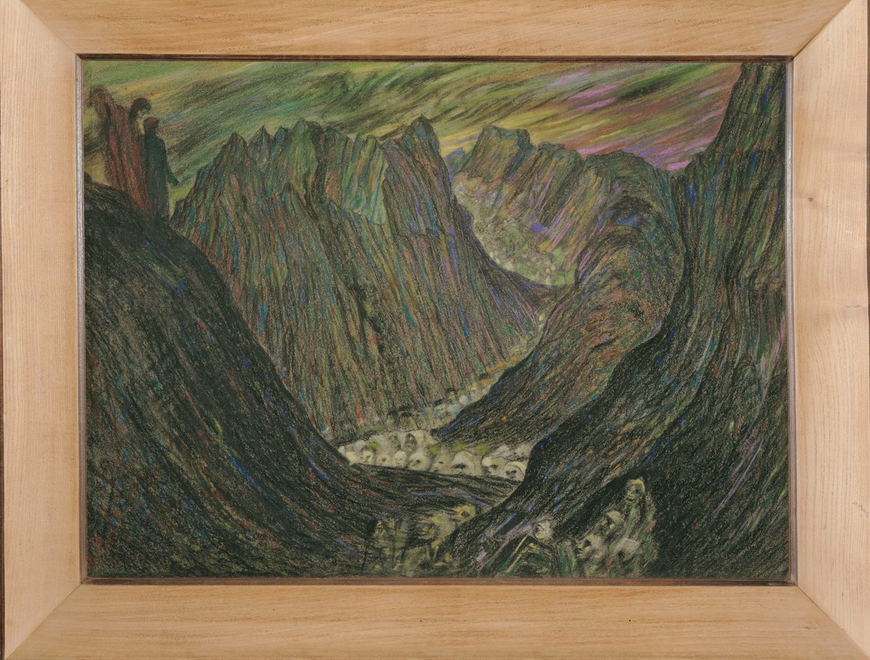 Dante et Virgile aux enfers - Dante e Virgílio no Inferno: Procissão dos condenados em batinas douradas de chumbo ... (pastel) de Henry De Groux