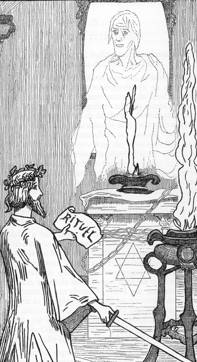 O espiritismo: Evocação de espíritos Desenho de Henry de Malvost de "Satanismo e Magia" de Jules Bois 1895 Colecção Privada de Henry de Malvost