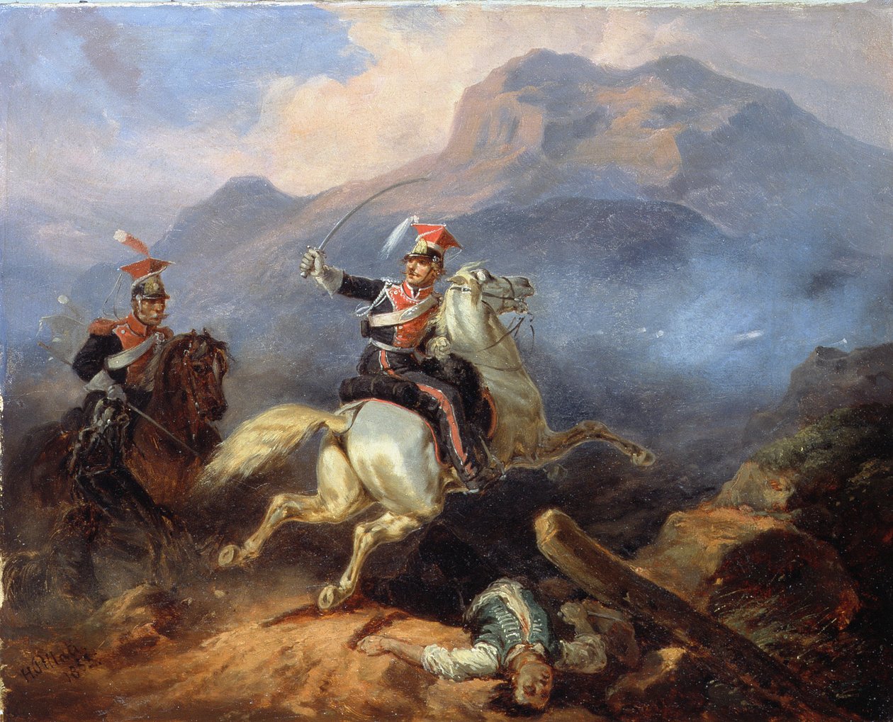 Kozietulski na Batalha de Somosierra em 1808, 1855 de Henryk Pillati