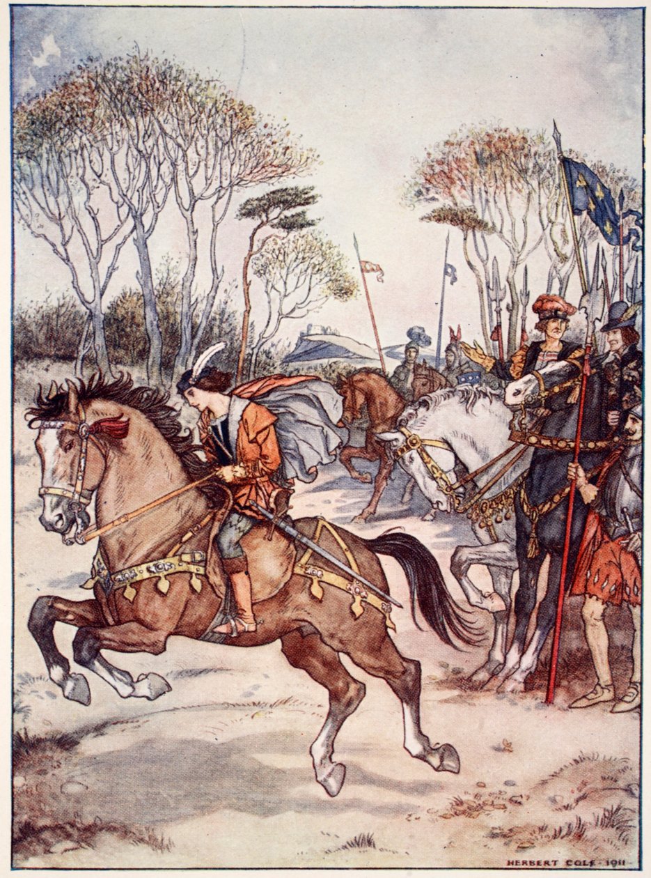 Uma bela exposição de horsemanship, ilustração de &39;Bayard: o bom cavaleiro sem medo e sem reprovação&39; por Christopher Hare, pub. 1911 de Herbert Cole