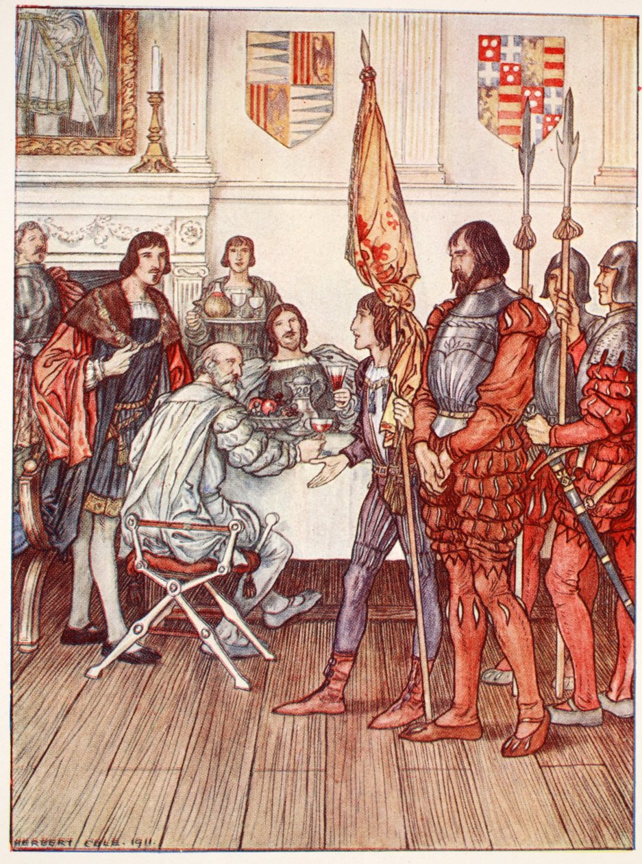 A página apresenta seu prisioneiro, ilustração de &39;Bayard: O bom cavaleiro sem medo e sem reprovação&39; por Christopher Hare, pub. 1911 de Herbert Cole