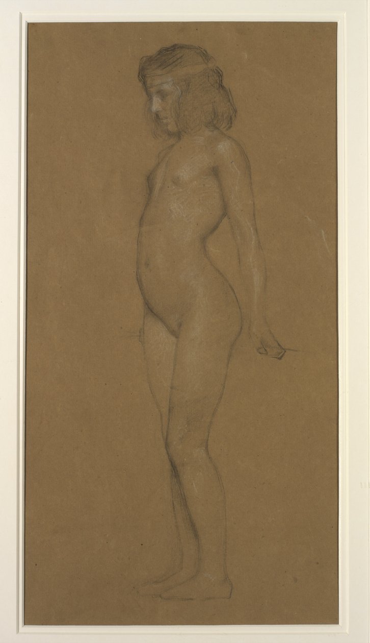 Estudo de uma jovem garota (lápis sobre papel aumentado com branco) de Herbert James Draper