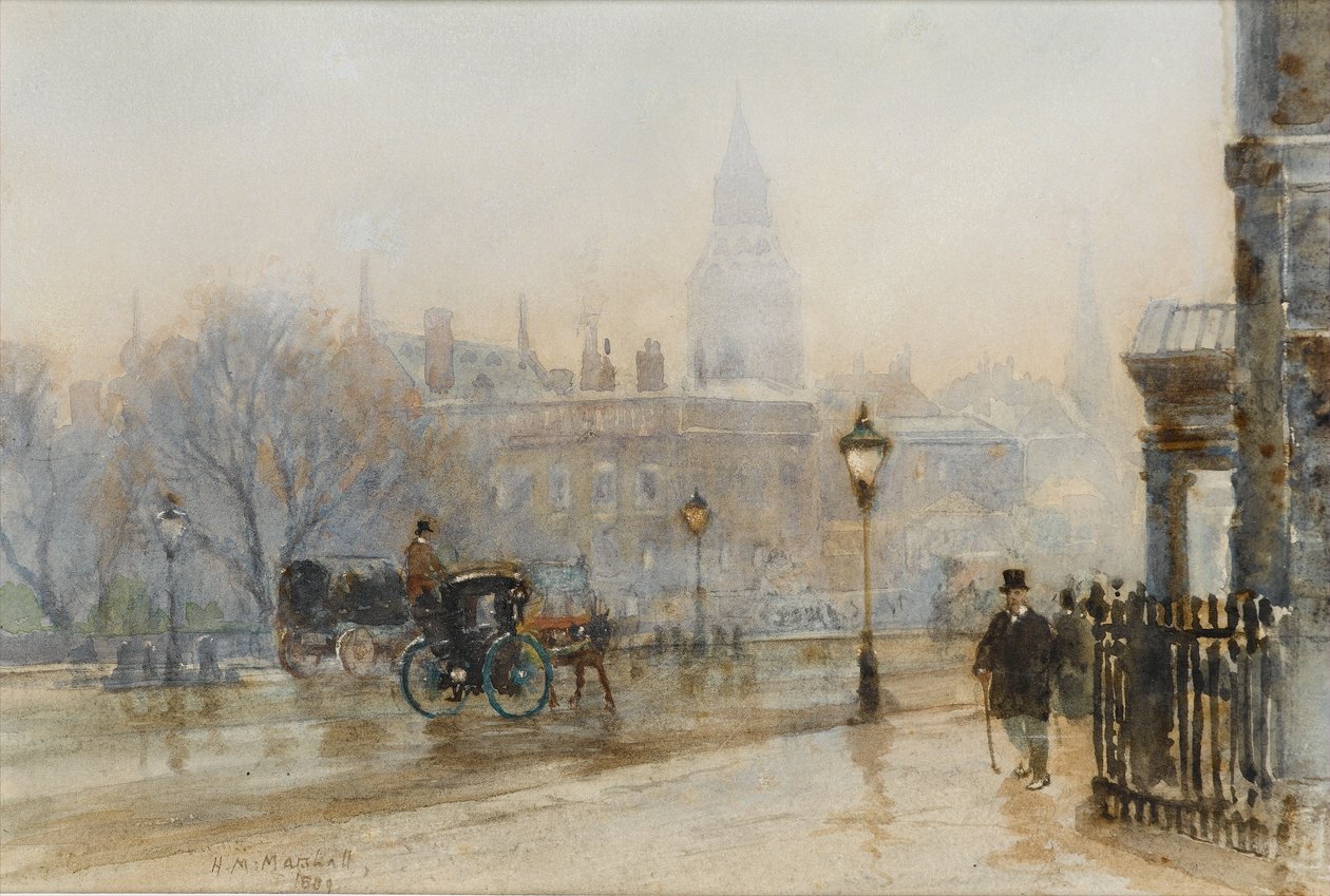 Uma rua de Londres, 1889 (wc no papel) de Herbert Menzies Marshall