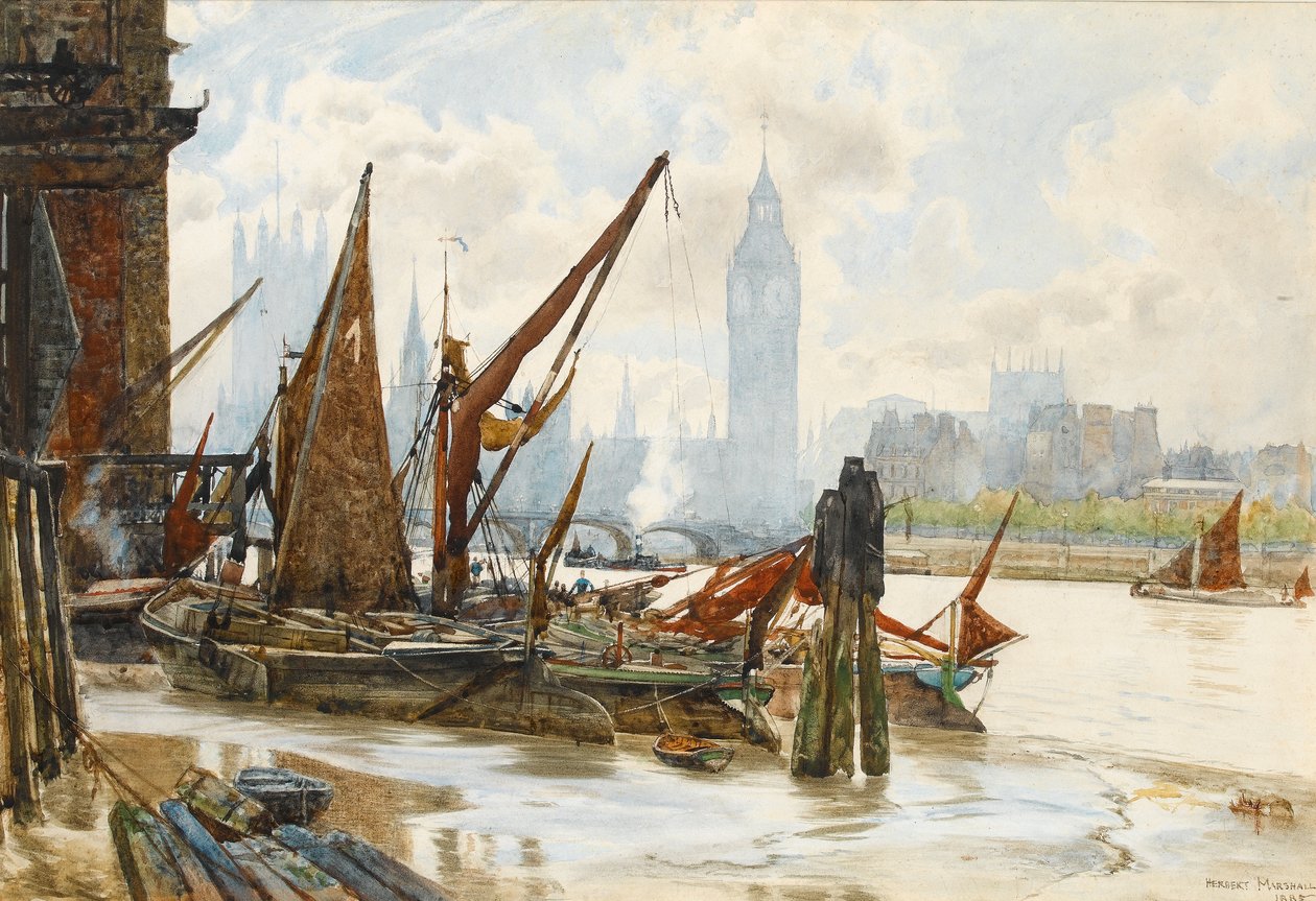 Westminster da margem sul, 1885 (wc no papel) de Herbert Menzies Marshall