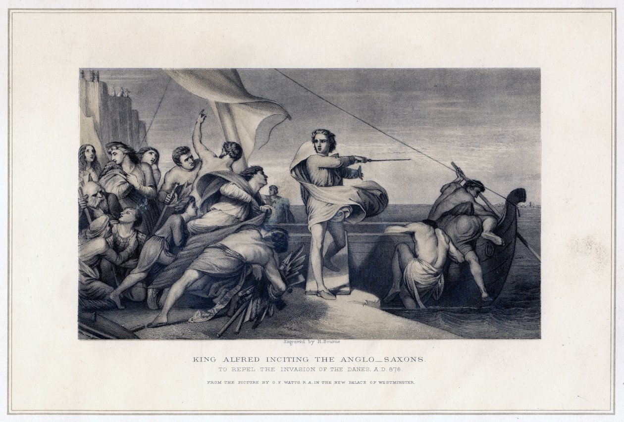 Rei Alfred Incitando os Anglo-Saxões a Repelir a Invasão dos Dinamarqueses, 896, c1847 de Herbert Bourne