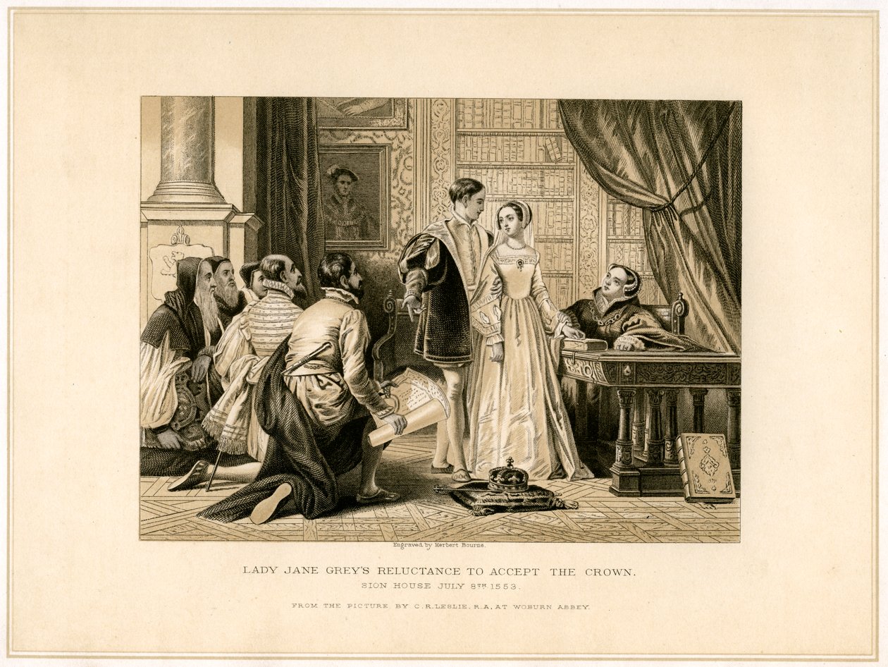 Lady Jane Greys relutância em aceitar a coroa, século 19 de Herbert Bourne