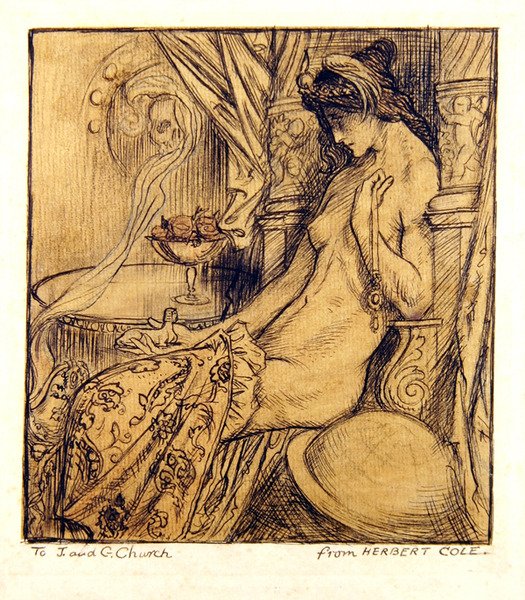 O Sphynx (tinta, lápis e aguarela sobre papel) de Herbert Cole