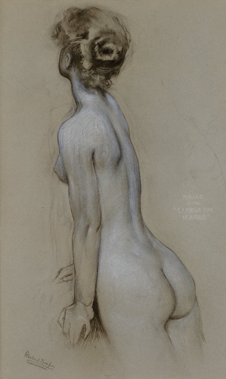 Uma Naiad em O Lamento por Icarus (carvão e giz no papel) de Herbert James Draper