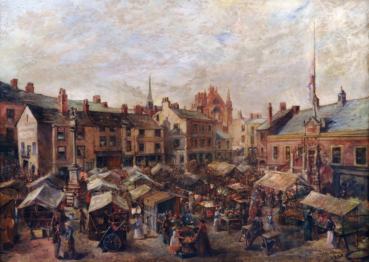 Carlisle Market Place em frente à antiga Prefeitura, 1870-80 de Herbert Lees