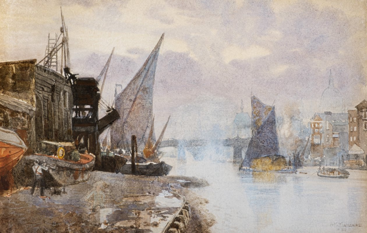 Navegação no Tamisa em Bankside, c.1884 (aguarela) de Herbert Menzies Marshall