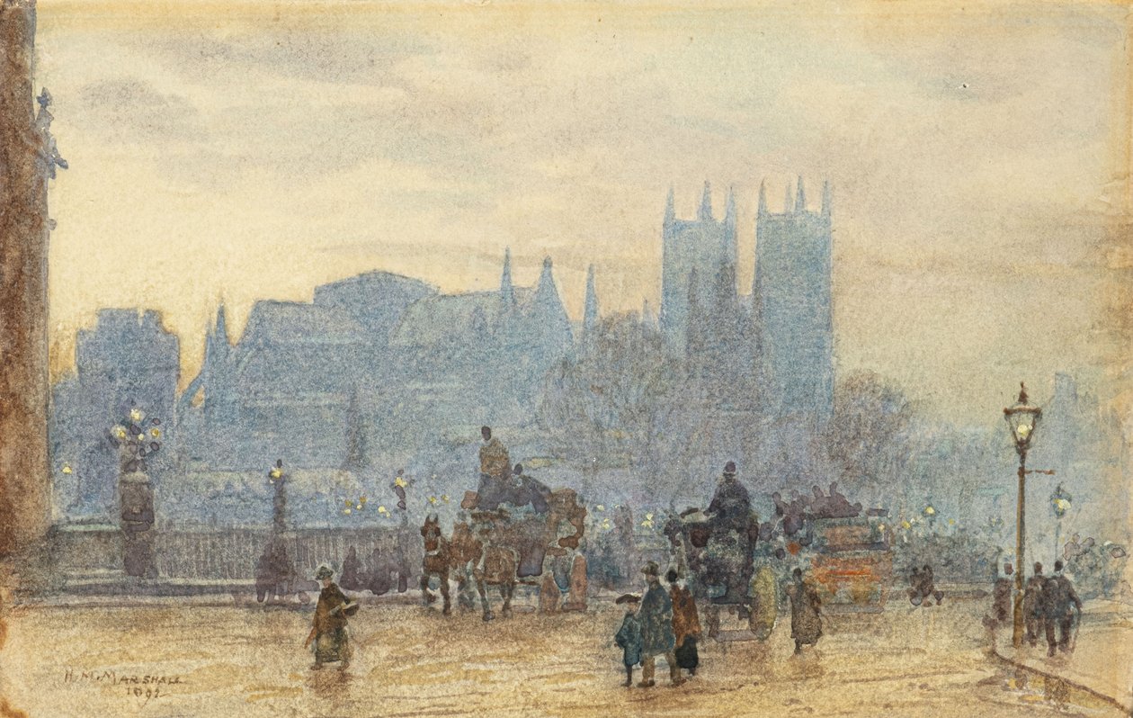 Abadia de Westminster a partir da Ponte de Westminster 1892 (aguarela) de Herbert Menzies Marshall
