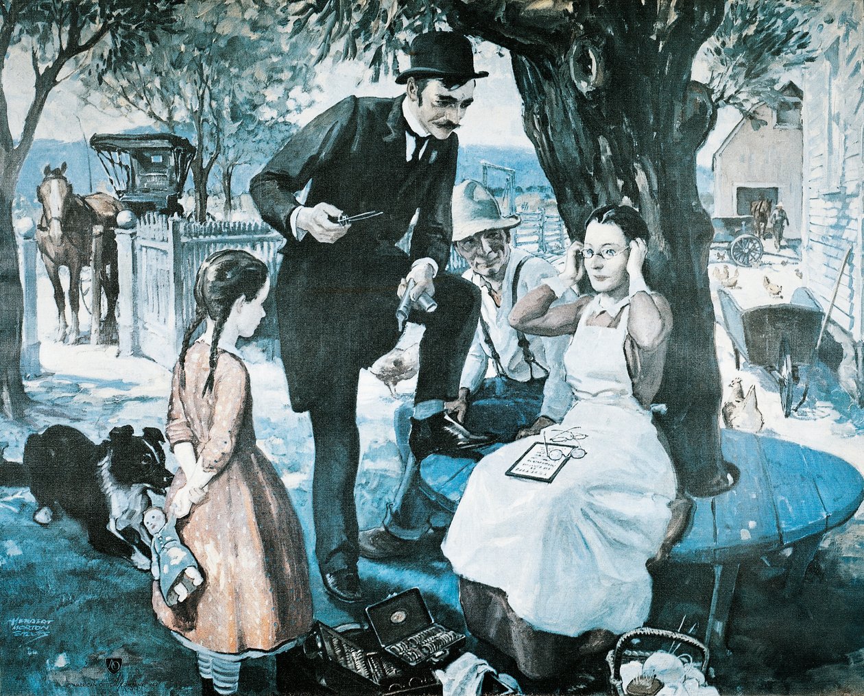 O vendedor de óculos no final de 1800, anunciando para a American Optical Company de Herbert Morton Stoops