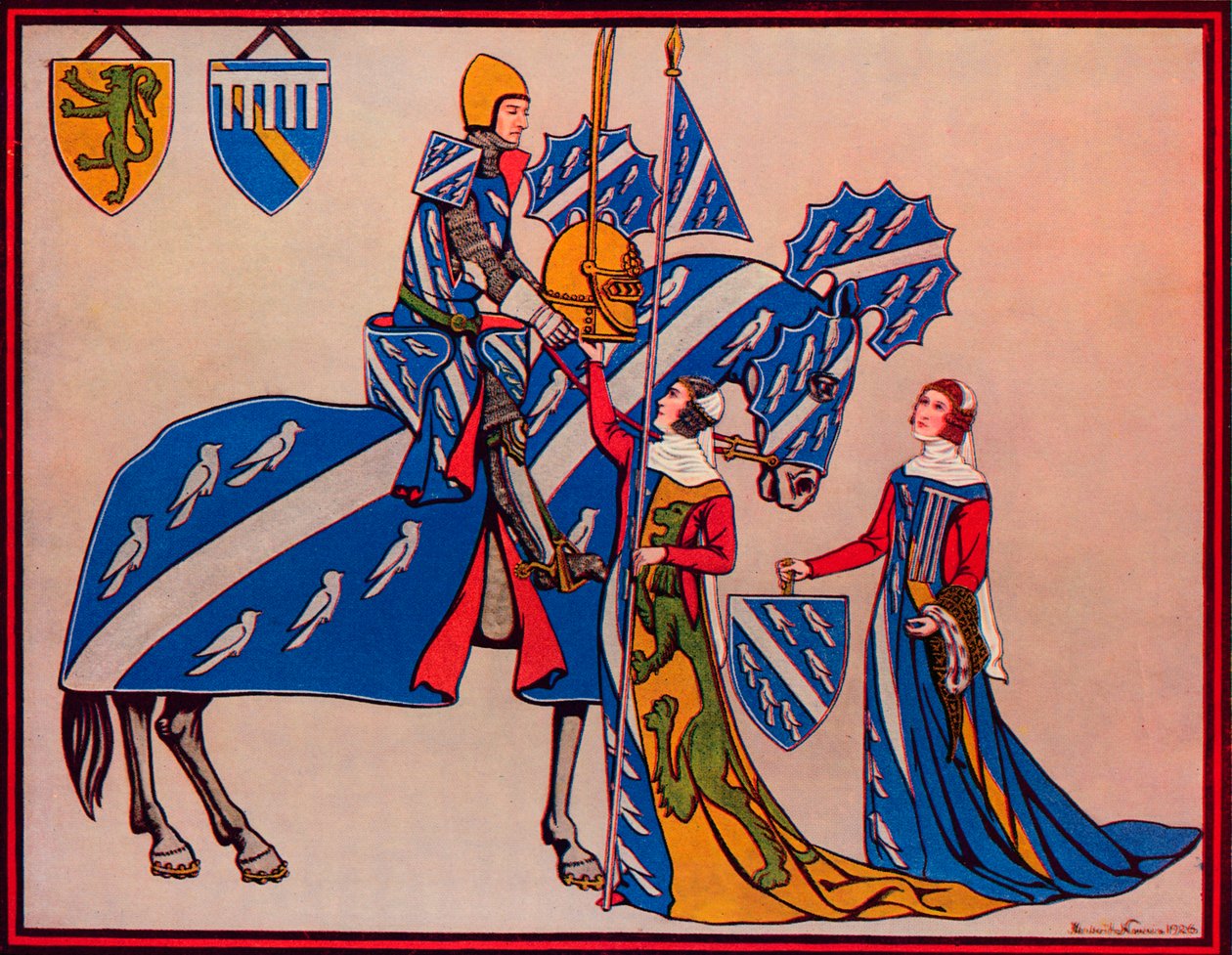 Sir Geoffrey Luttrell, sua esposa e nora, c1340, 1926 de Herbert Norris