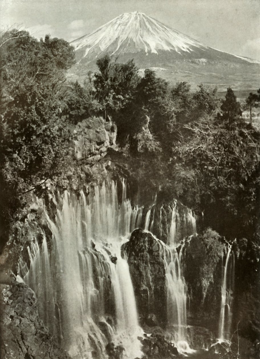 Fuji e a cachoeira Shira-Ito, 1910. de Herbert Ponting