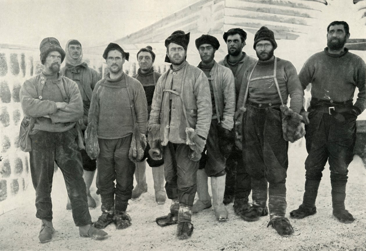 Os Depôt Laying e os partidos ocidentais em seu retorno a Cape Evans, 13 de abril de 1911, 1913. de Herbert Ponting
