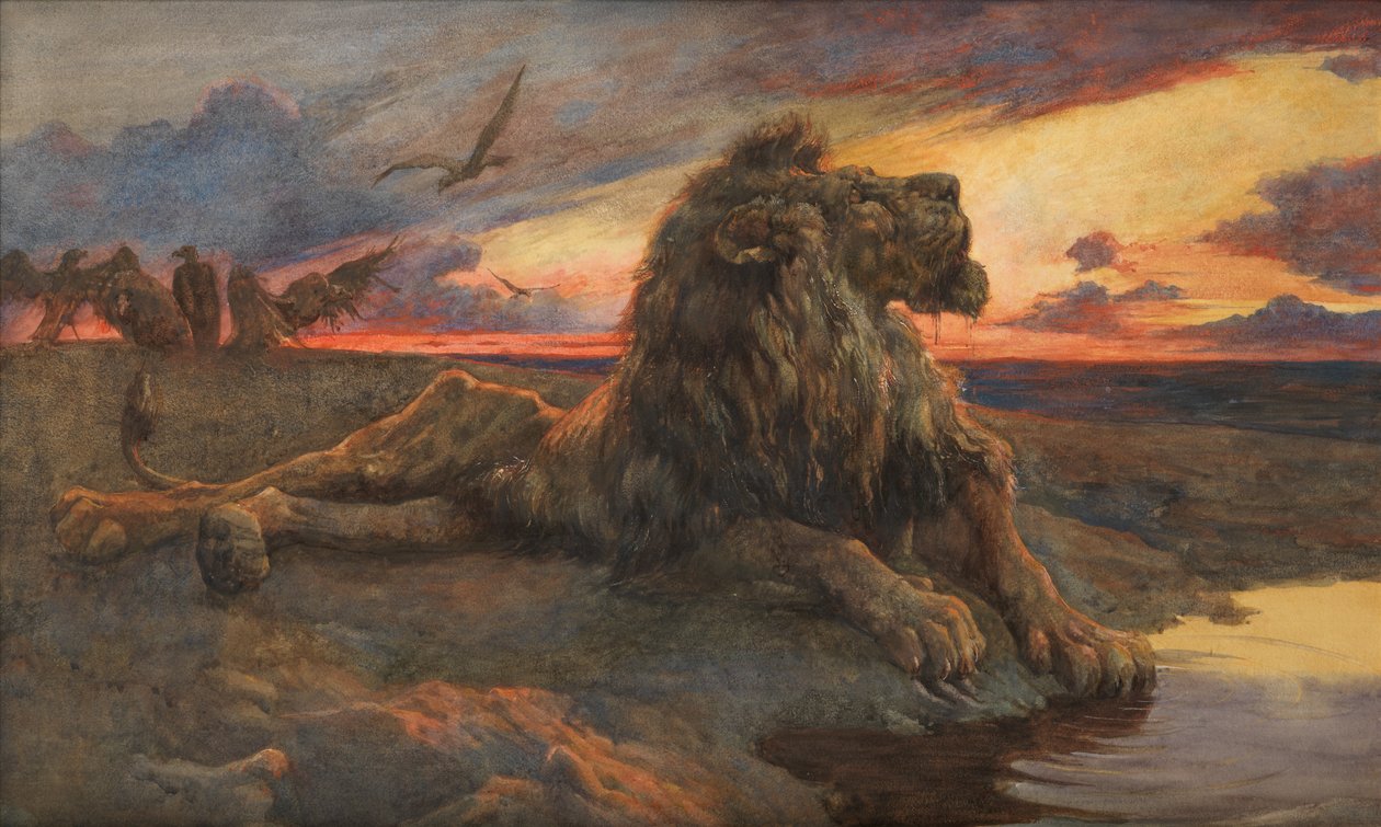 Estudo para O Leão Moribundo (Aquarela) de Herbert Thomas Dicksee