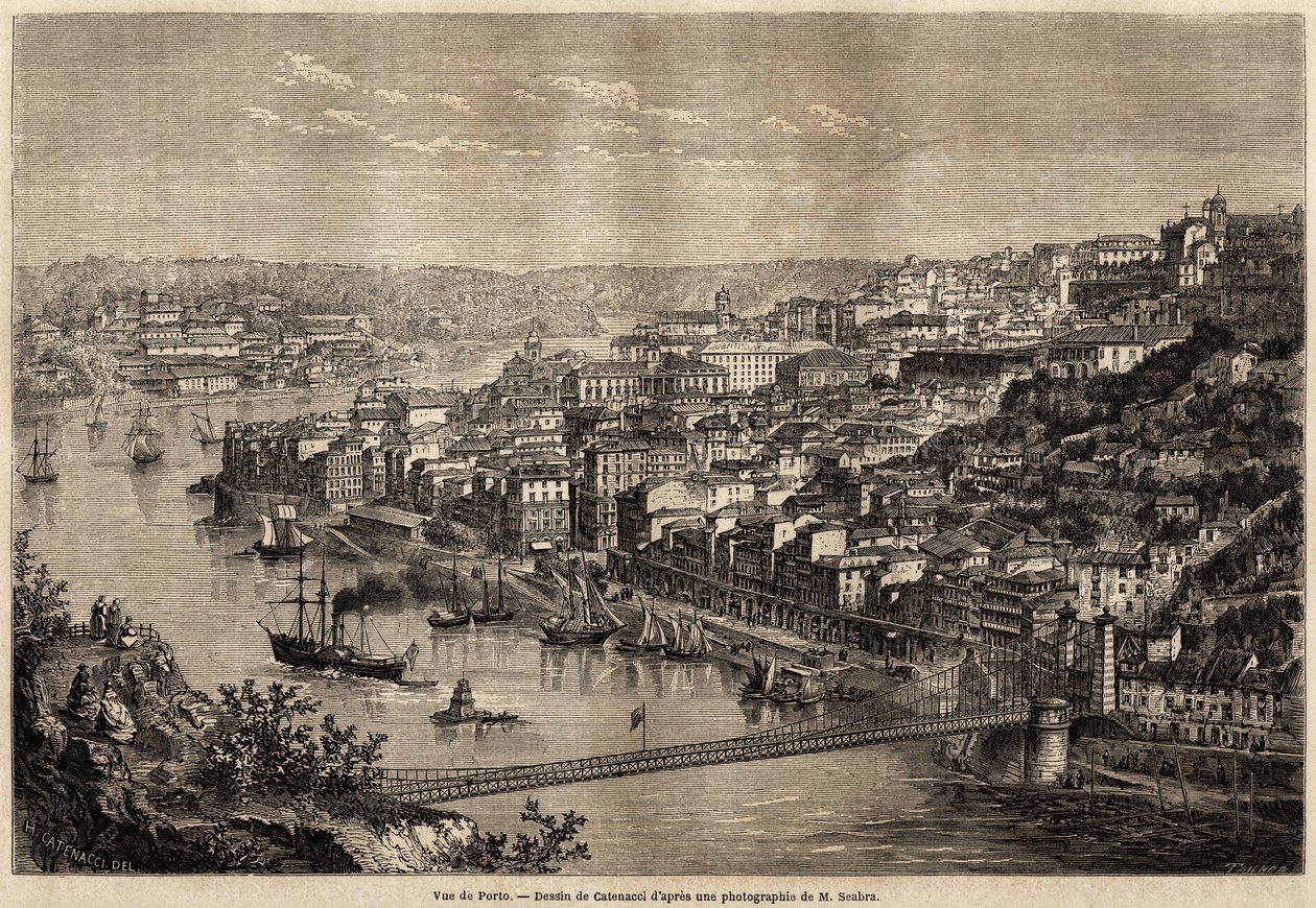 Vista do Porto, desenho de Catenacci, para ilustrar a viagem de Olivier Merson às províncias do norte de Portugal em 1857. Gravura em "Le tour du monde" 1861. Colecção da Selva. de Hercule (after) Catenacci
