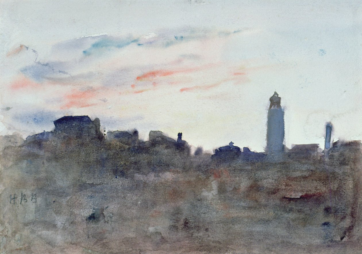 Após o pôr do sol, vista da janela do artista em Morpeth Terrace (aquarela) de Hercules Brabazon Brabazon