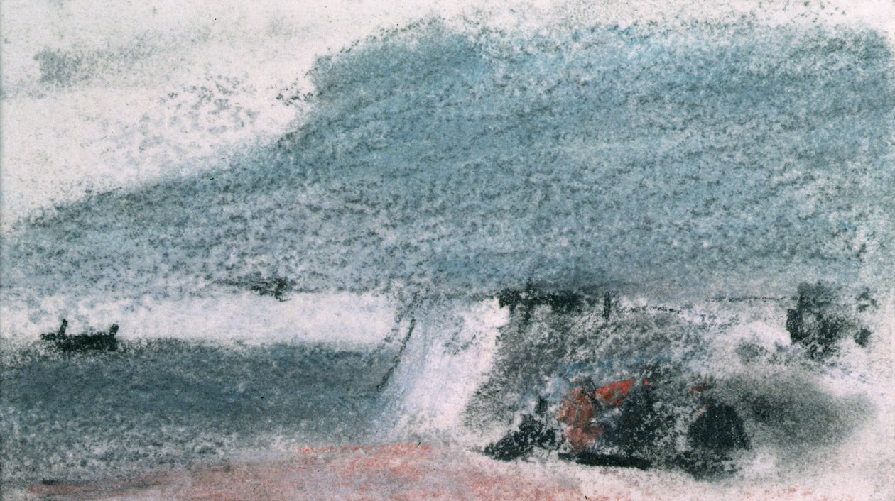 Cena da costa, com falésias e um barco perto da costa (aquarela) de Hercules Brabazon Brabazon