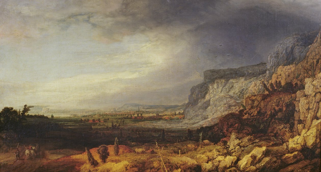Paisagem, c.1620-30 (óleo sobre tela colocado no painel) de Hercules Seghers