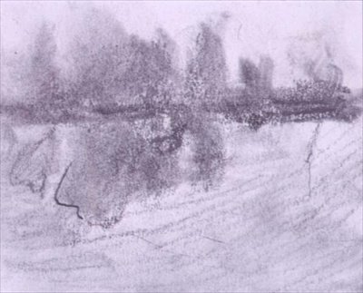 Um grupo de árvores refletidas na água (pastel e lavar no papel) de Hercules Brabazon Brabazon