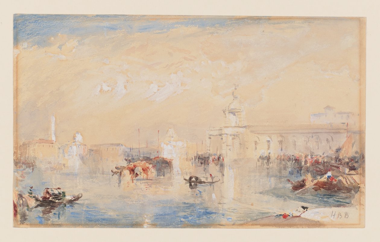 Paisagem segundo a obra de Turner "The Dogana, San Giorgio, Citella, from the Steps of Europa" (aguarela, aguarela e lápis sobre papel) de Hercules Brabazon Brabazon